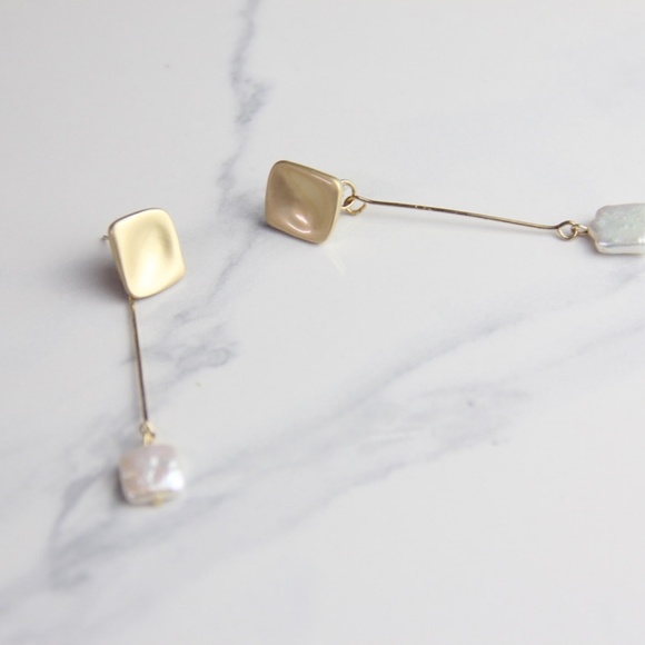 Gold Pearl Drop Earrings - Picture 2 of 3